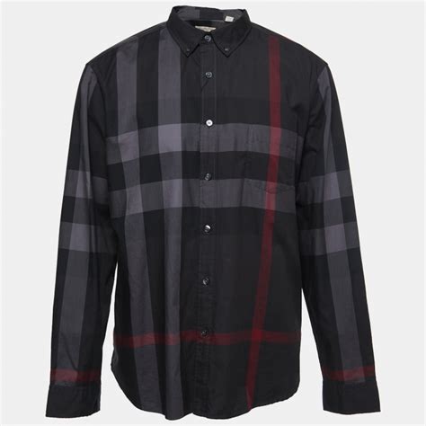 burberry brit charcoal plaid cotton button down long sleeve shirt|thomas burberry knit shirt.